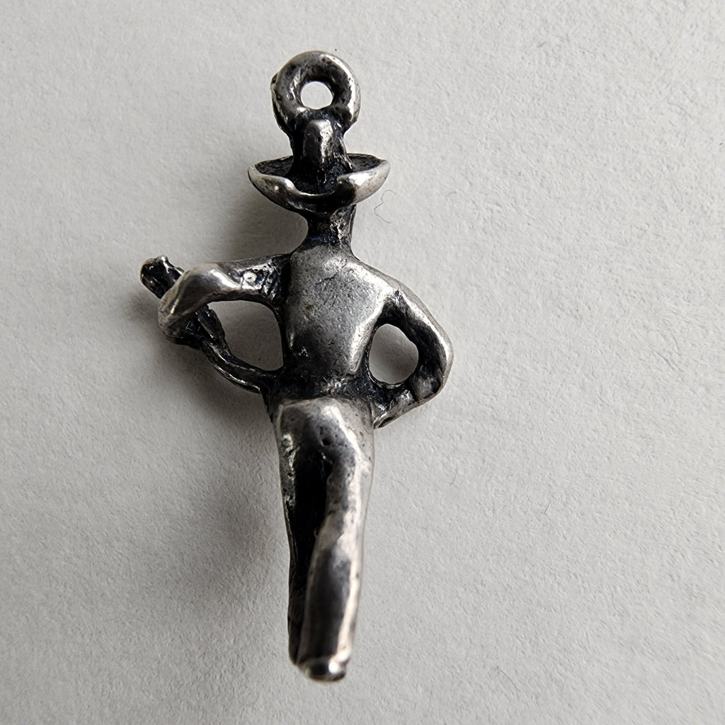 Vintage Cowboy with Guitar Charm in Sterling Silver 925 for Bracelet