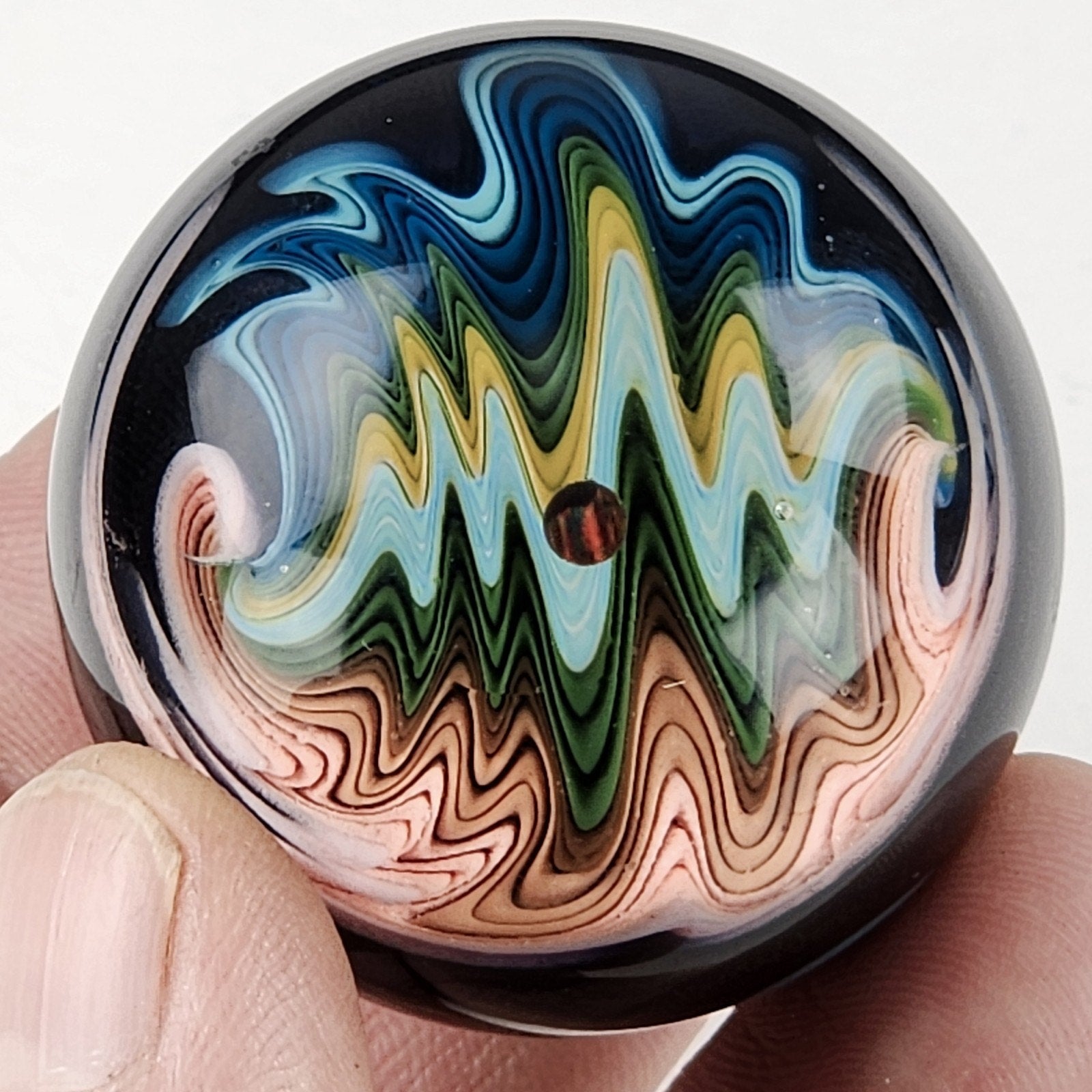 38mm Opal WigWag Dotstack Boro Glass Marble Unsigned Handmade Heady