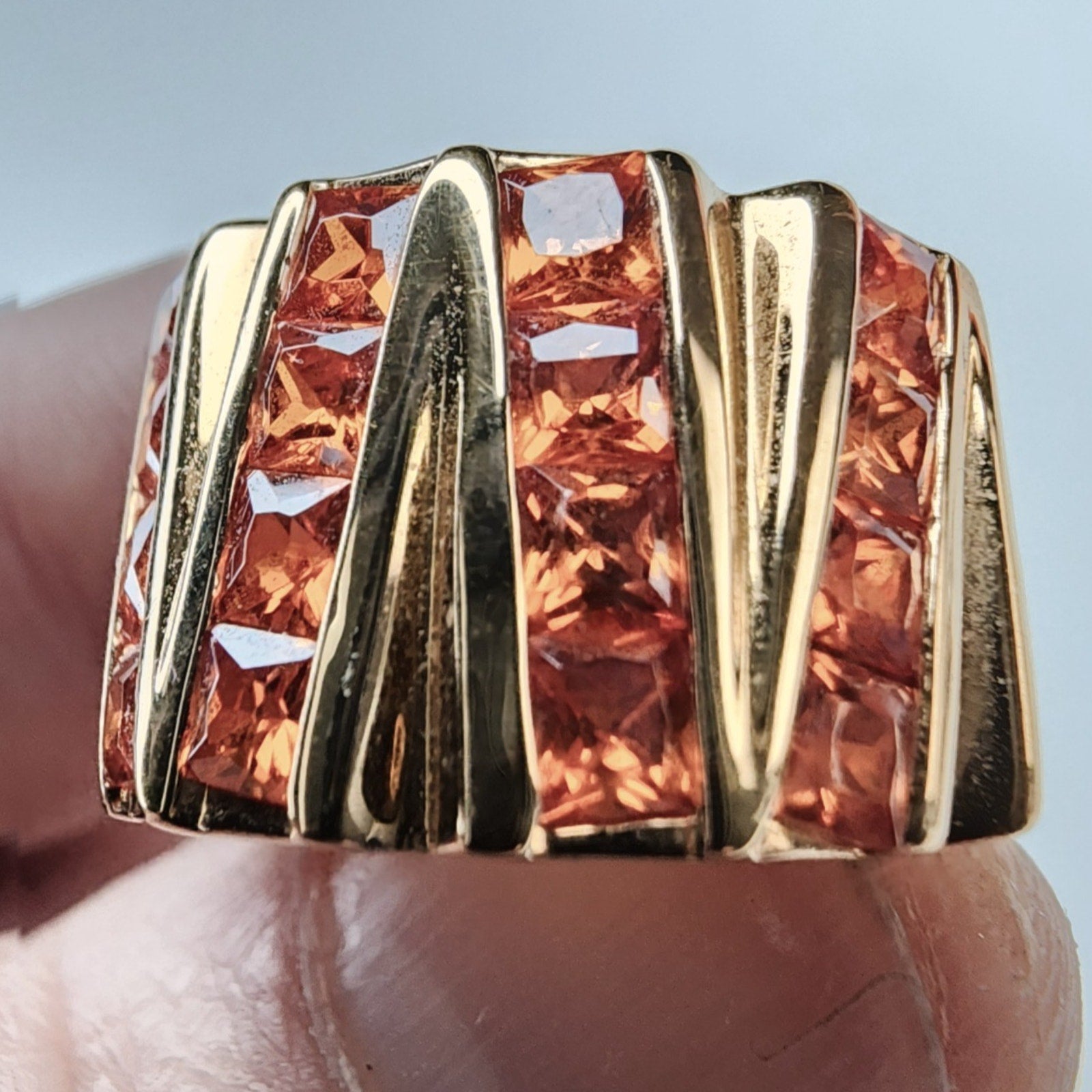 Channel Set Orange Stone Ring Size 7 Sterling Silver 925
