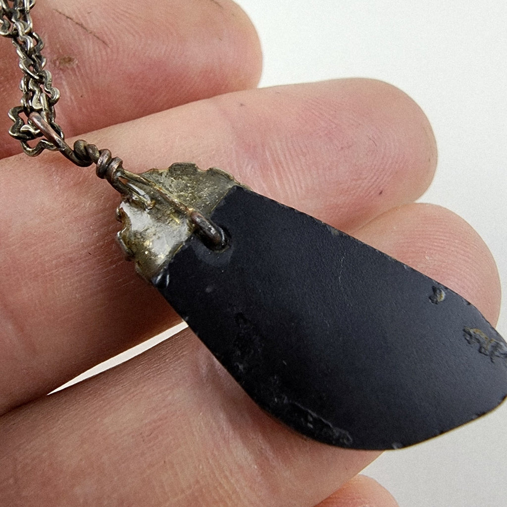 Bohemian Black Opal Necklace with Silver Tone Chain