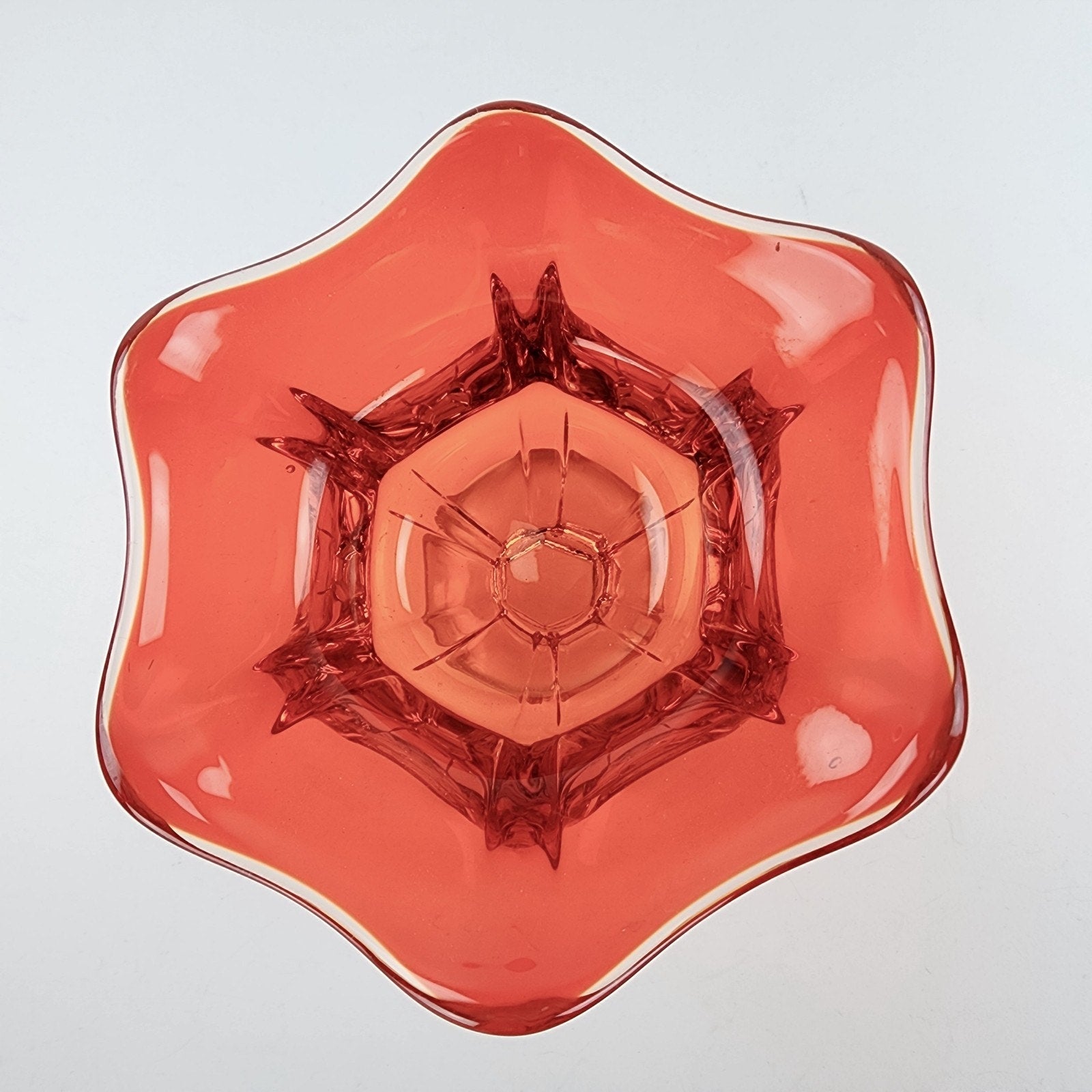 Viking Glass Epic Six Petal Amberina Flame Pedestal Bowl UV Vaseline Glass