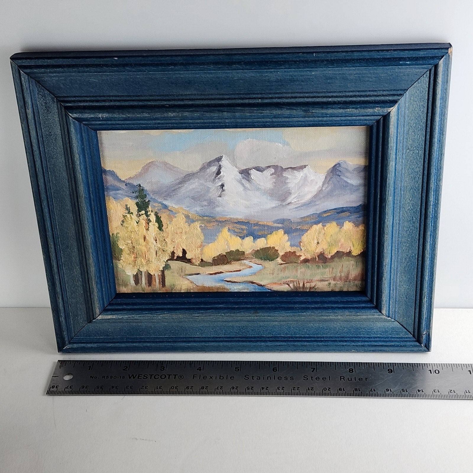 Mountain Landscape Miniature Acrylic on Panel Framed Painting