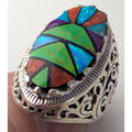 Multistone Turquoise Inlay Sterling Silver 925 Ring Size 9