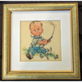 Framed Pete Hawley Sweet Boy Fishing Plaque Art MCM