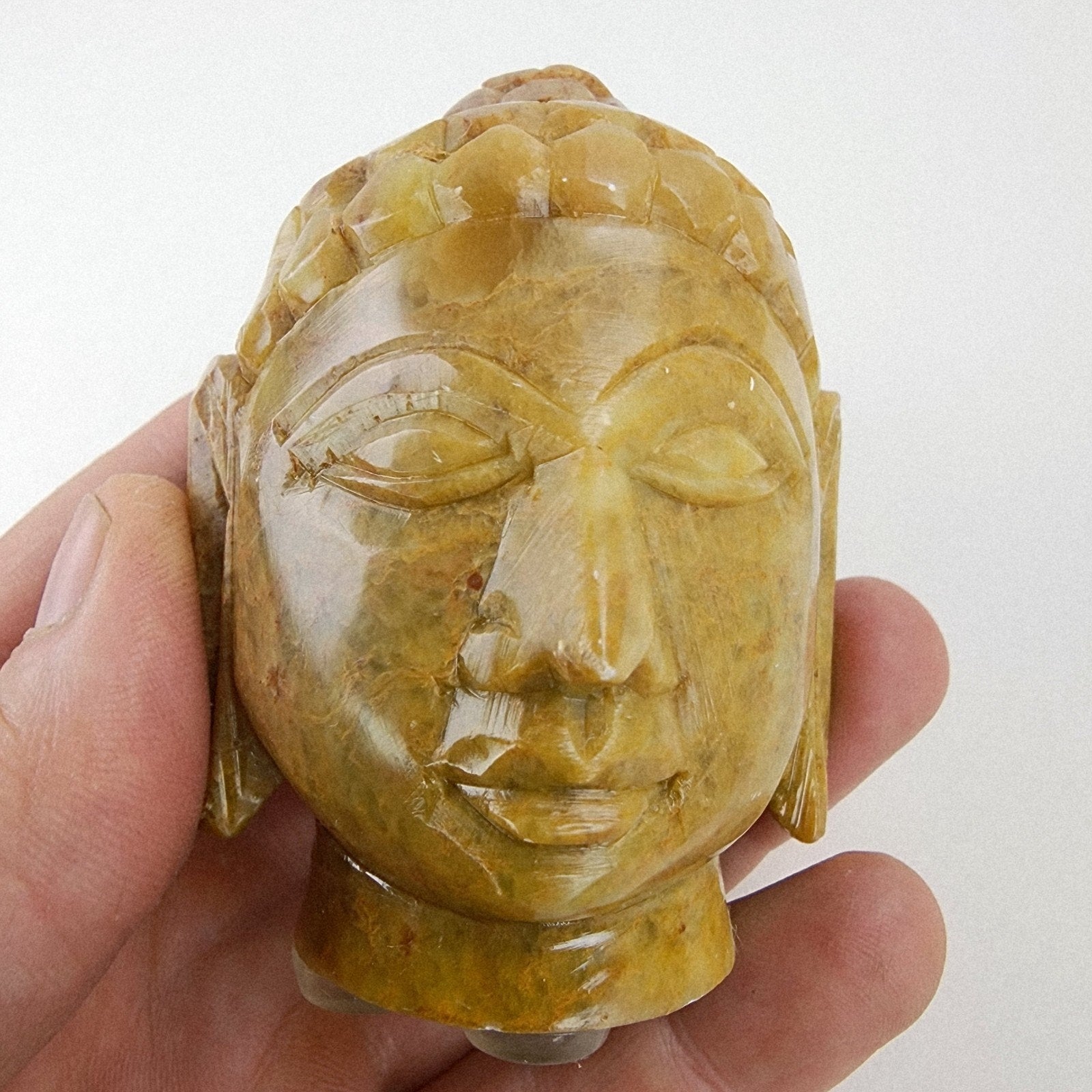 Bust of Buddha Head Indian Stone Carving Vintage Brown Soapstone