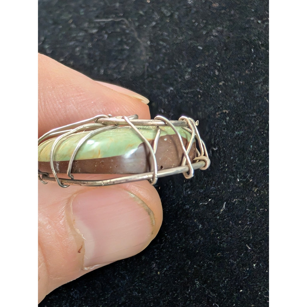 GREEN TURQUOISE Wire Wrap Sterling Silver 925 Pendant