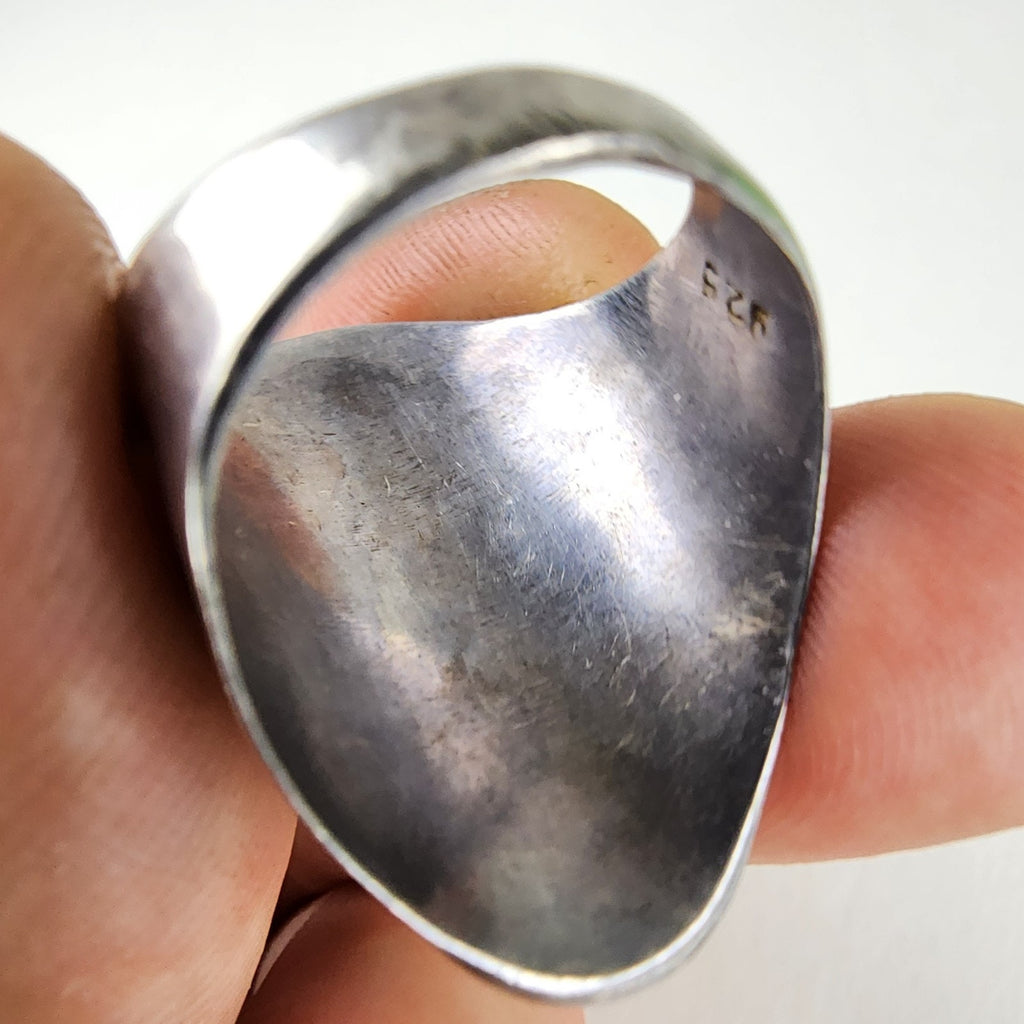 Howlite Turquoise Shield Ring Size 10 Sterling Silver 925 Vintage Bohemian