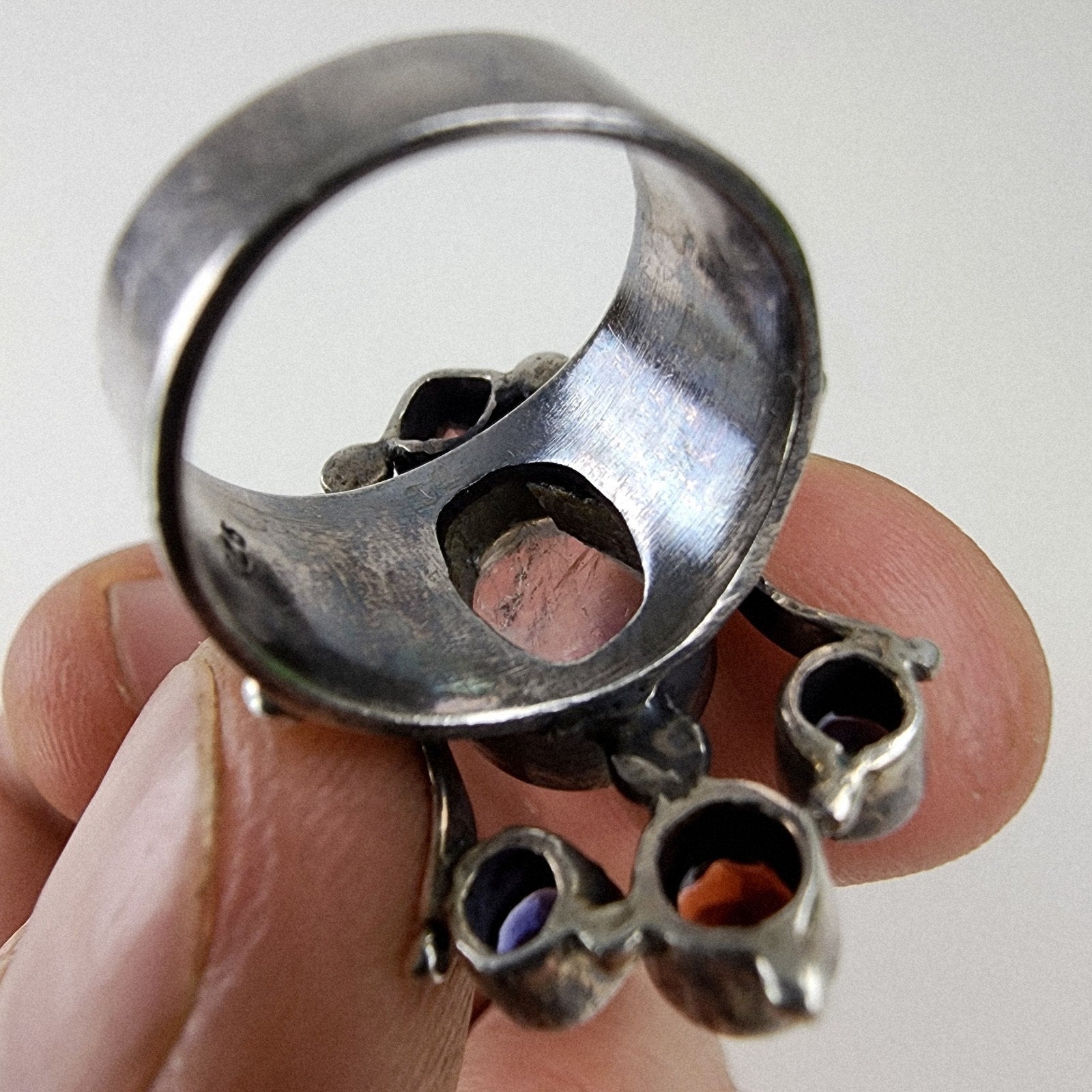Rainbow Moonstone Gemstone Cluster Ring Size 6 3/4 Sterling Silver 925 Vintage