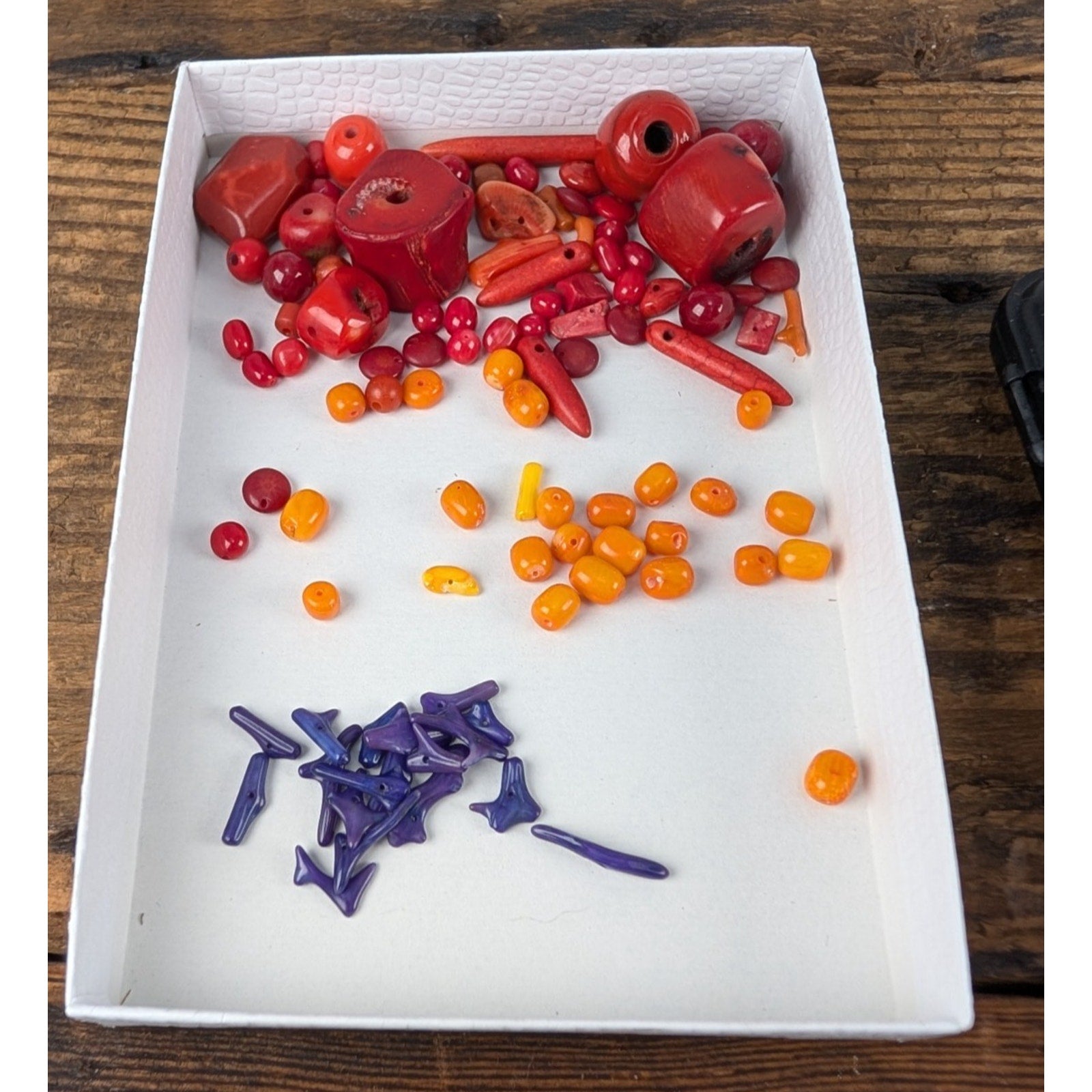 63g Vintage CORAL BEADS Red, Orange, and Purple in Varying Sizes