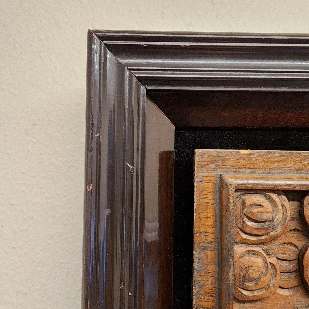 Qing Chinese Ruyi Dragon and Phoenix Prosperity Wood Carved Panel Framed Antique