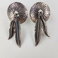 Old Pawn Stamped Feather Concho Earrings Sterling Silver 925 Native Vintage