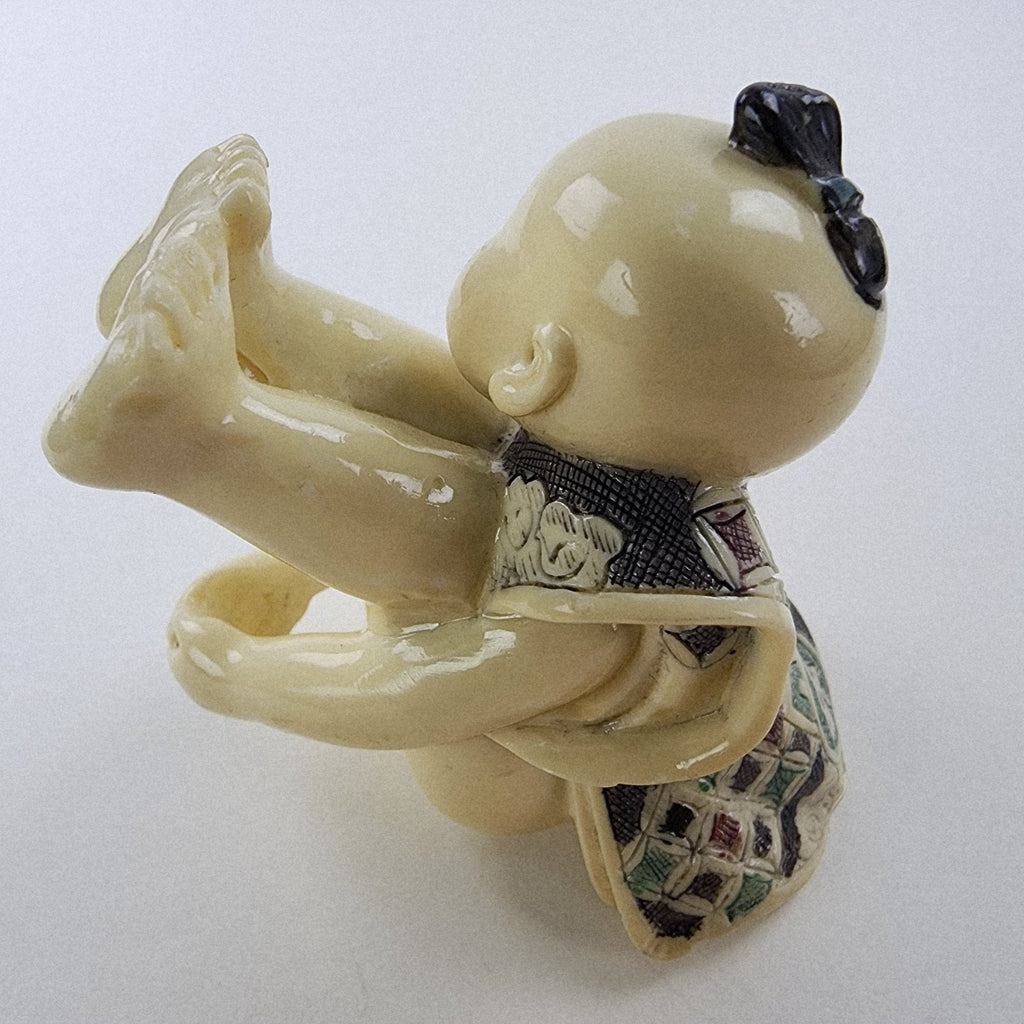 Japanese Boy Fertility Resin Figure Vintage Chinese Hand Carved Details