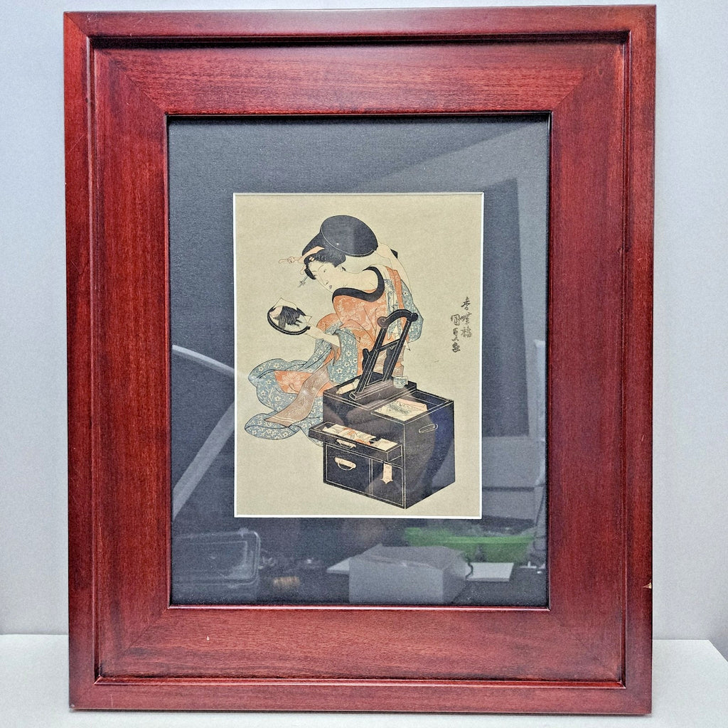 Utagawa Kunisada Signed Japanese Woodblock Print Woman with a Mirror c1830
