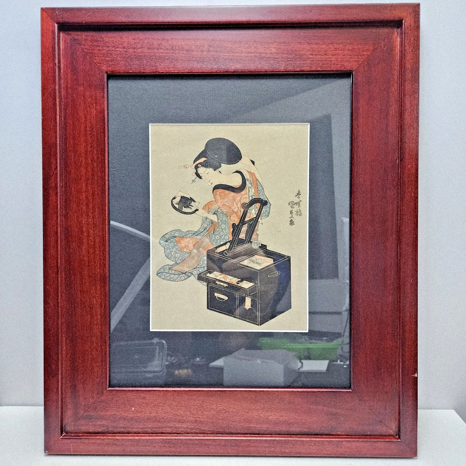 Utagawa Kunisada Signed Japanese Woodblock Print Woman with a Mirror c1830