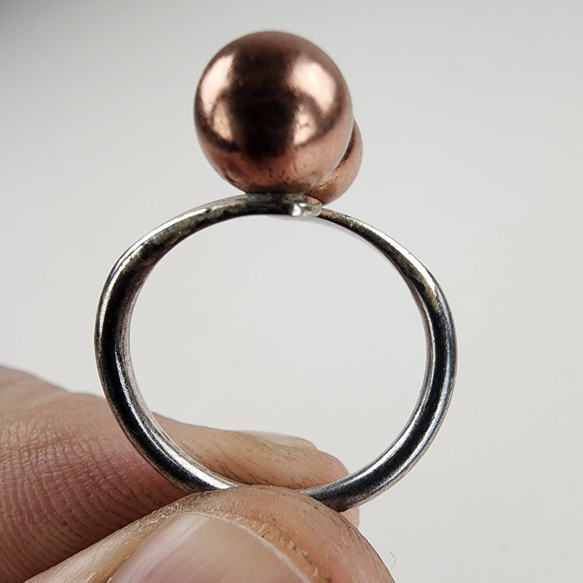 Vintage Silver Filled Copper Colored Ball Bypass Ring Size 8 1/2