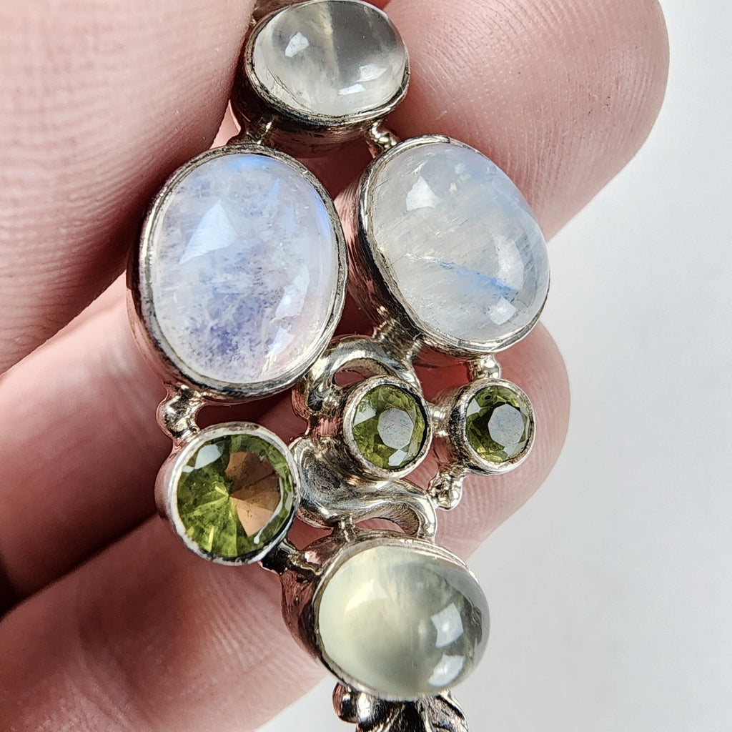 Rainbow Moonstone & Peridot Sterling Silver 925 Pendant Vintage