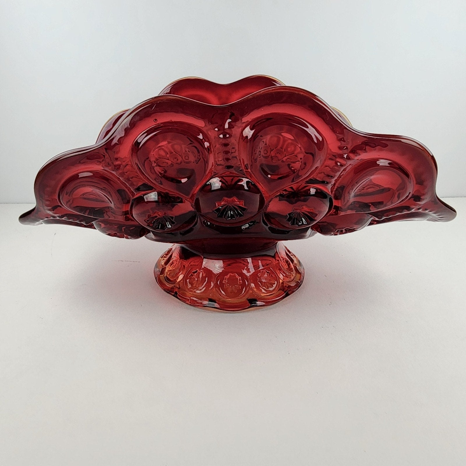 Ruby Amberina Moon and Stars Banana Boat Fruit Bowl by L.E. Smith Vintage