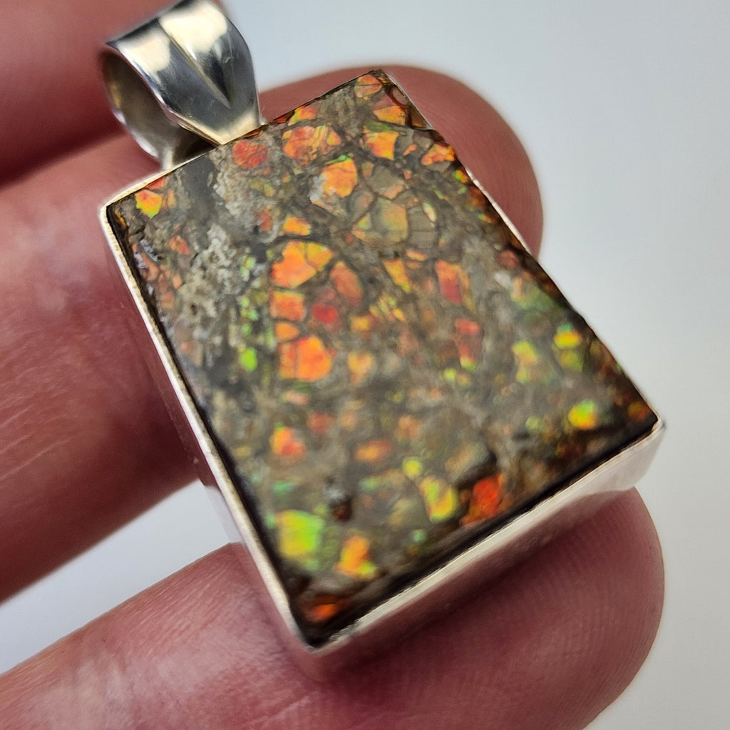 Canadian Ammolite Sterling SIlver 925 Bar Pendant