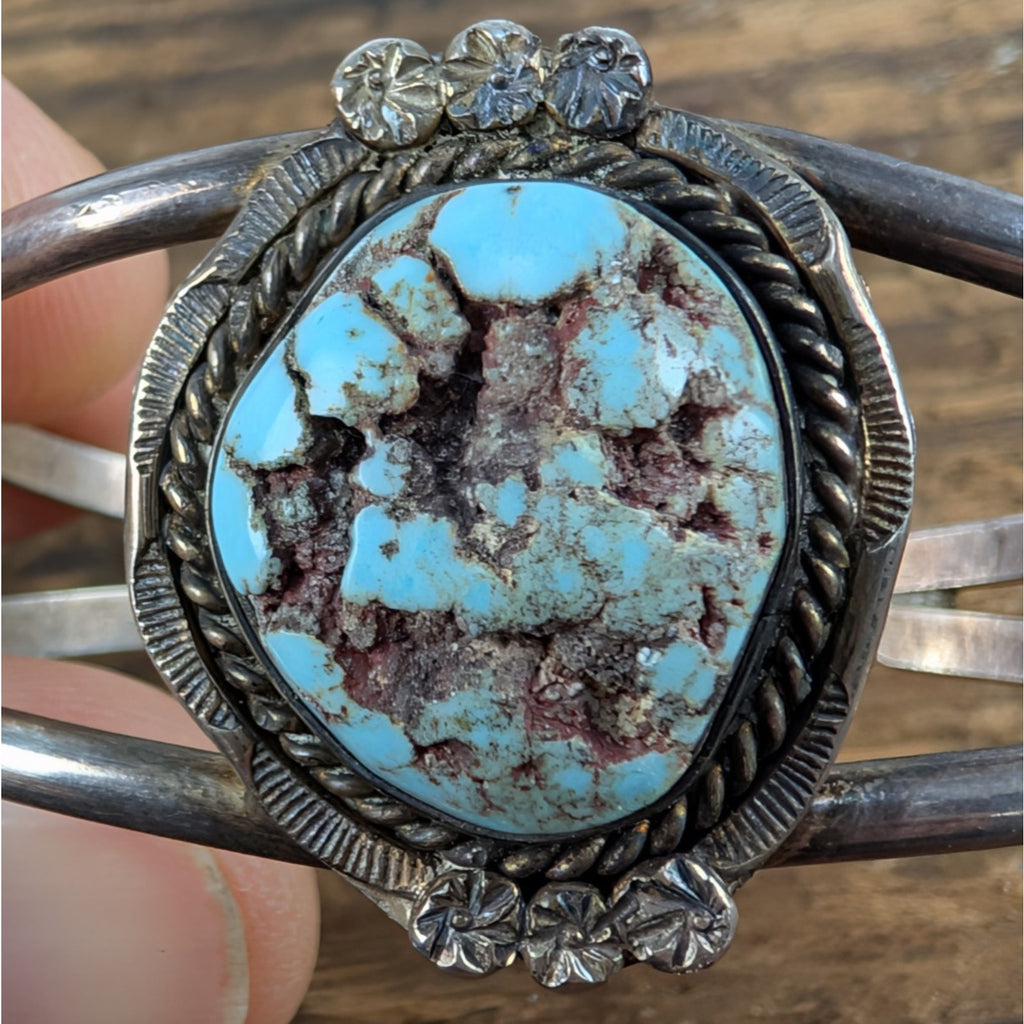 Old Pawn Native TURQUOISE Stamped Sterling Silver 925 Cuff