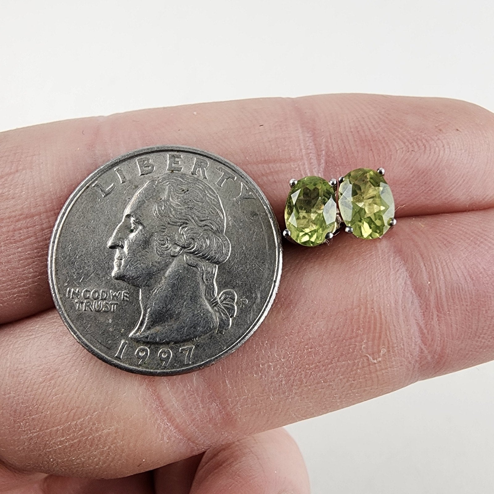 Oval Peridot Birthstone Sterling Silver 925 Stud Earrings Vintage Gemstone