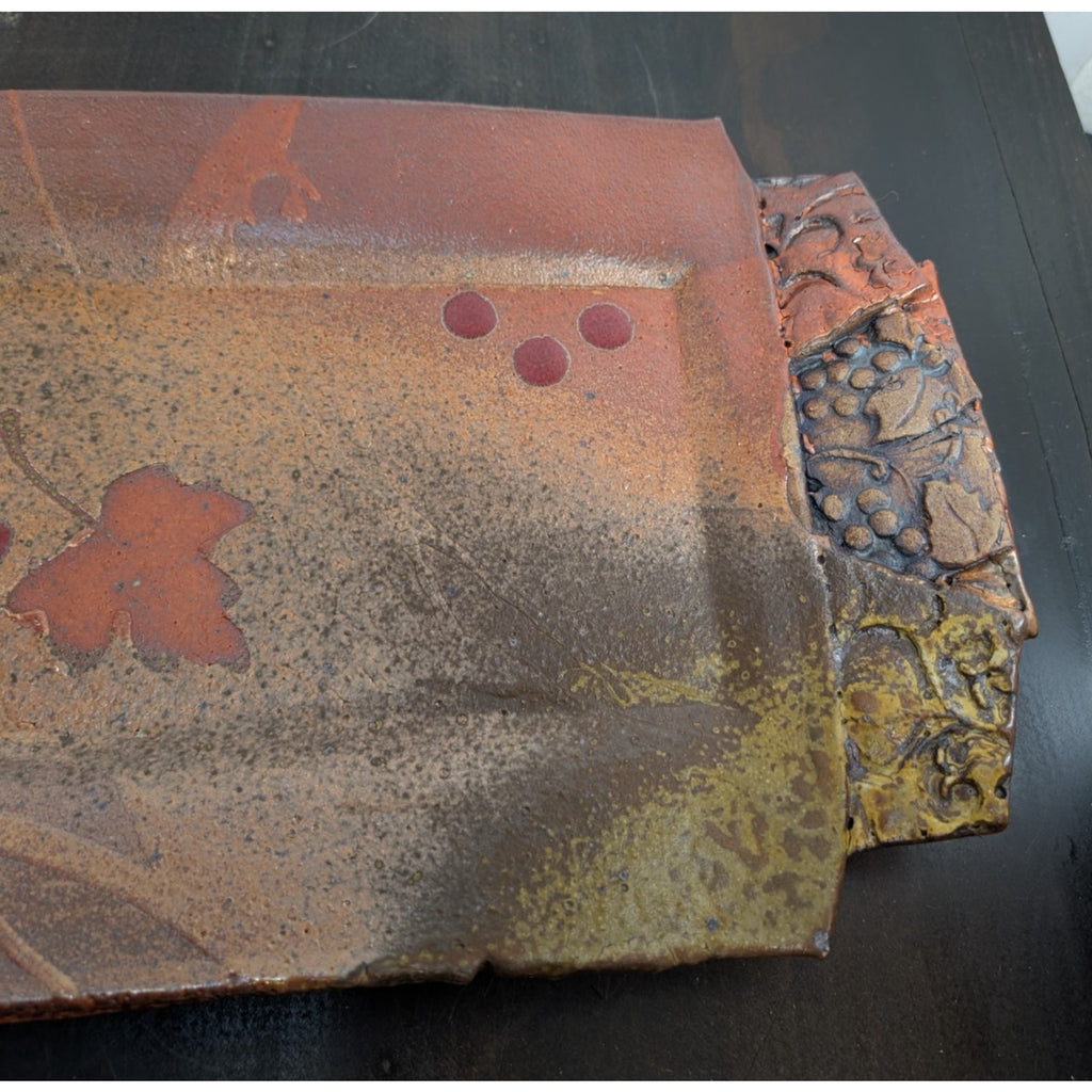 Handmade Studio Pottery Fall Leaves Tray Autumn Colors