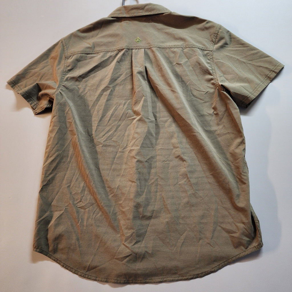 Prana Olive Cayman Large Short Sleeve Button Down Shirt Outdoor Active Wear