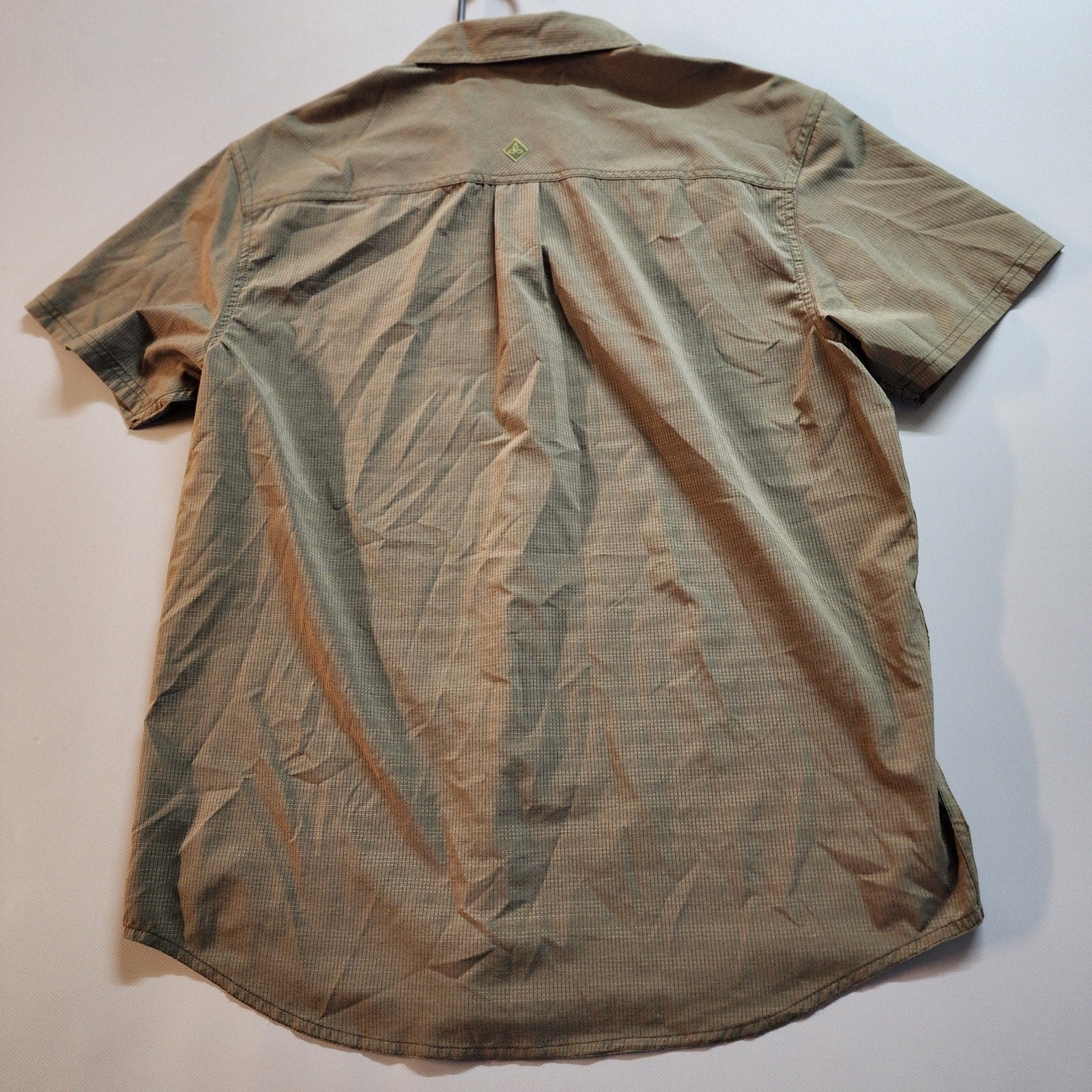 Prana Olive Cayman Large Short Sleeve Button Down Shirt Outdoor Active Wear