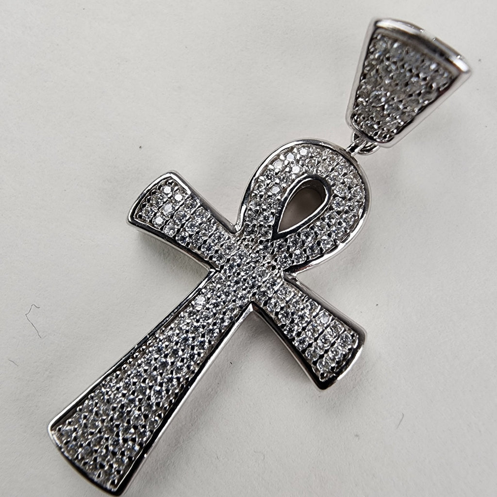 Iced Out Moissanite Ankh Pendant Sterling Silver 925 New
