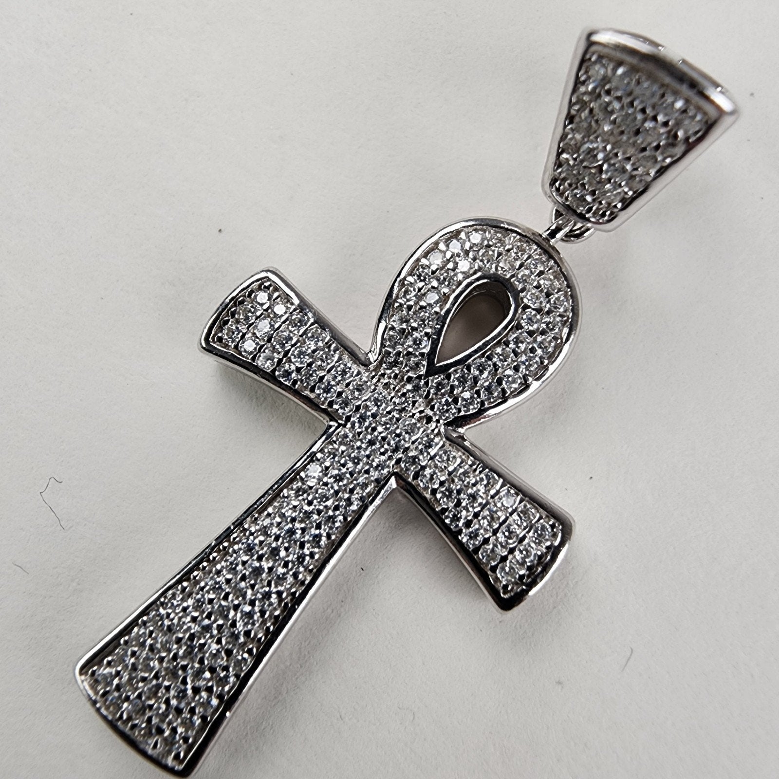Iced Out Moissanite Ankh Pendant Sterling Silver 925 New