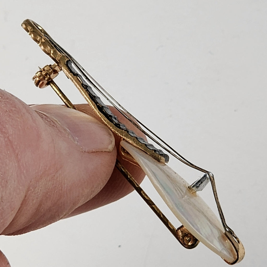 Vintage Mother of Pearl Violin Guitar Brooch Germany