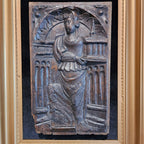 16th C Saint Barbara w Tower Wood Panel France Framed Renaissance Hand Carved