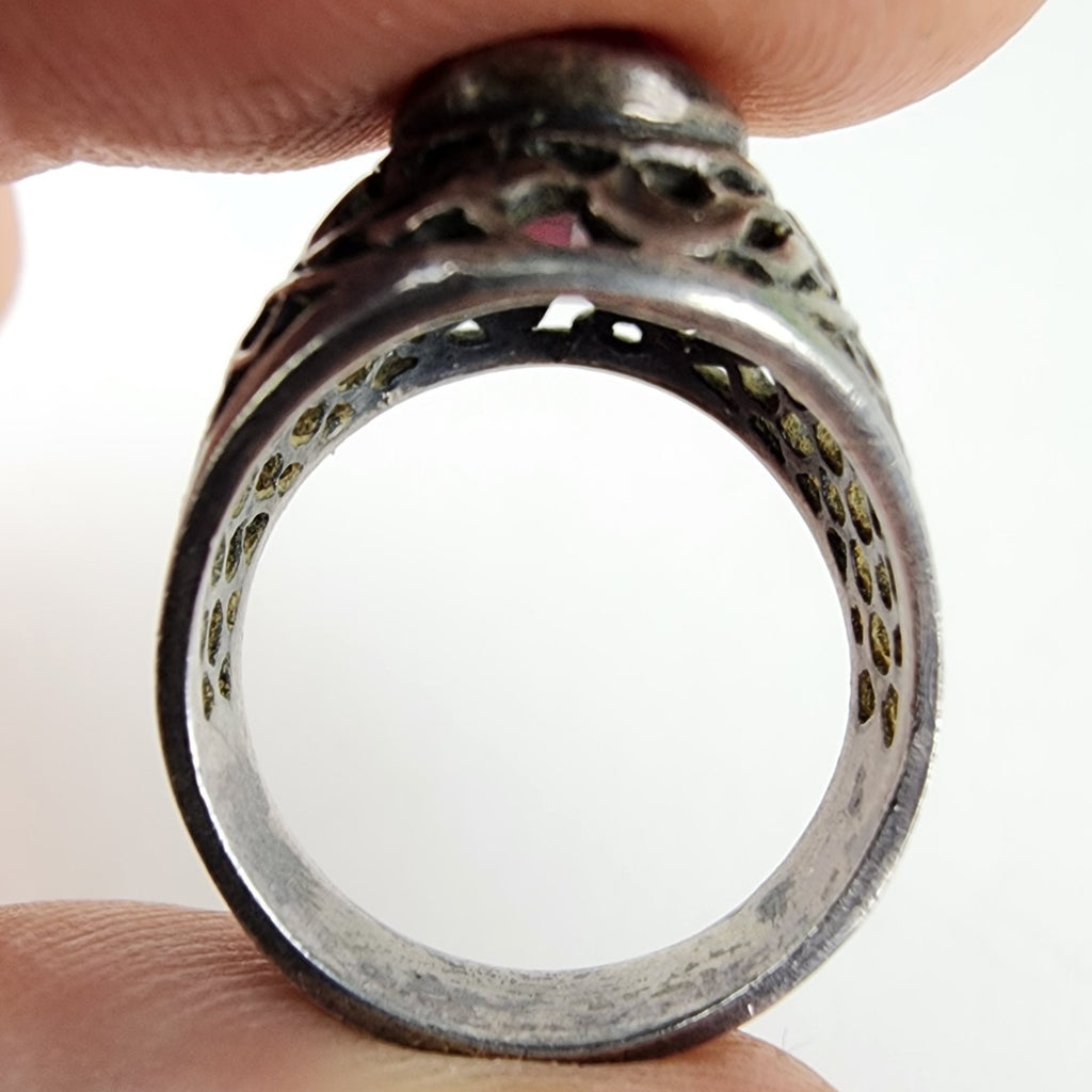 Russian Ruby Men's Ring Size 7 Sterling Silver 916 Vintage Soviet