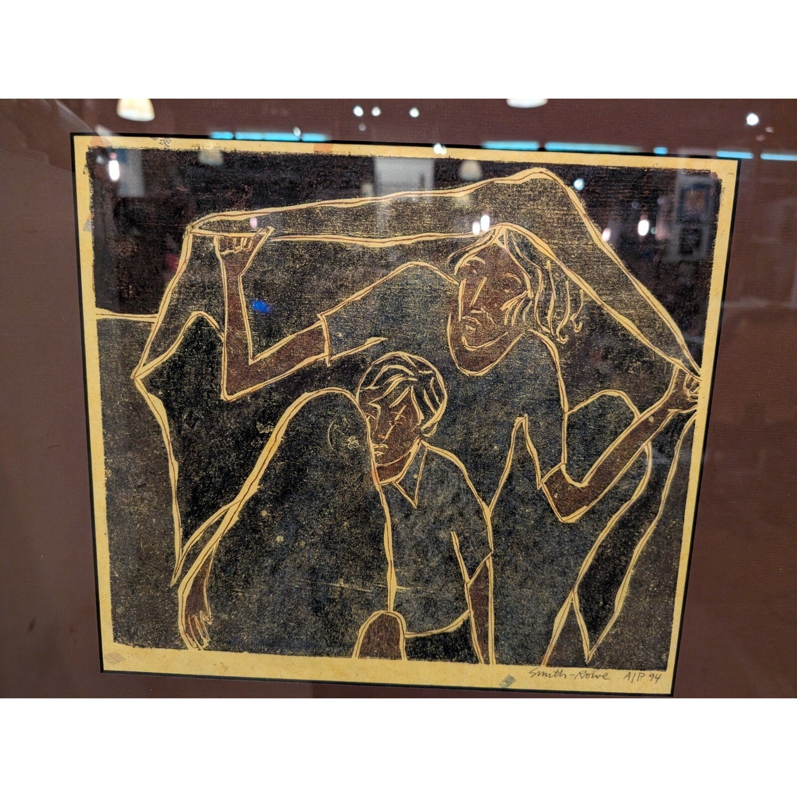 Refugee Woodblock Print Mother & Child by Stacie Smith-Rowe Framed Artist Proof