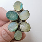 Green Druzy Cluster Ring Size 9 1/2 Sterling Silver 925 Vintage