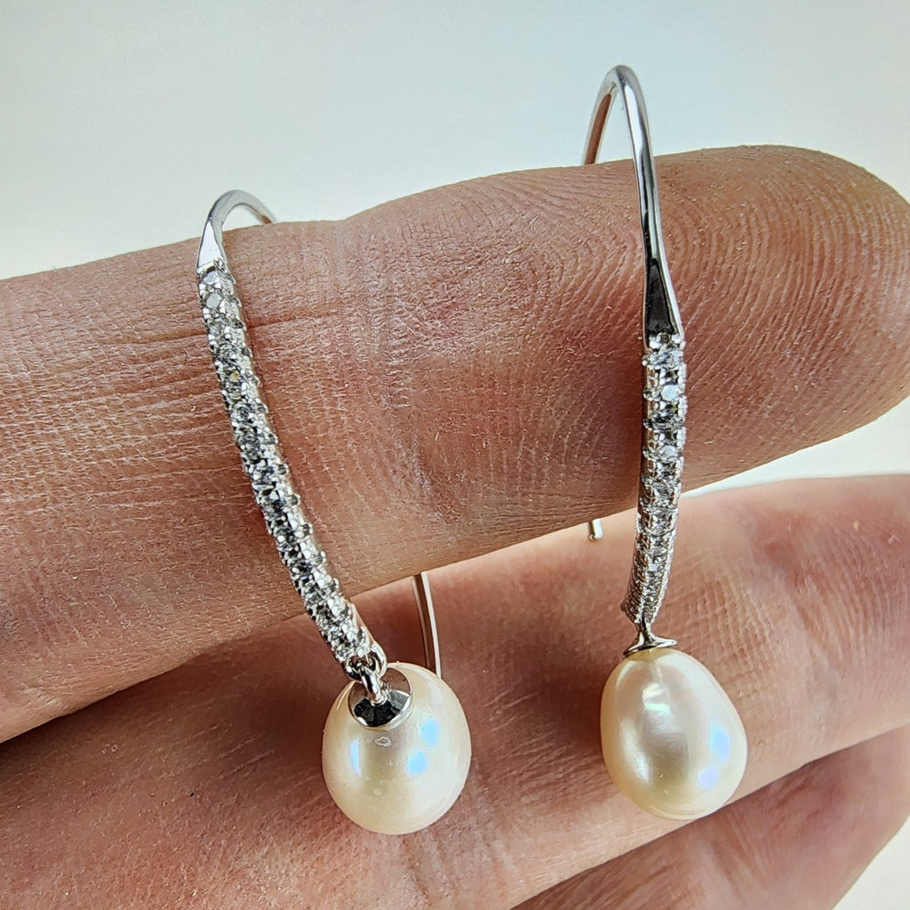Pearl & CZ Accent Sterling Silver 925 Threader Earring Set Vintage