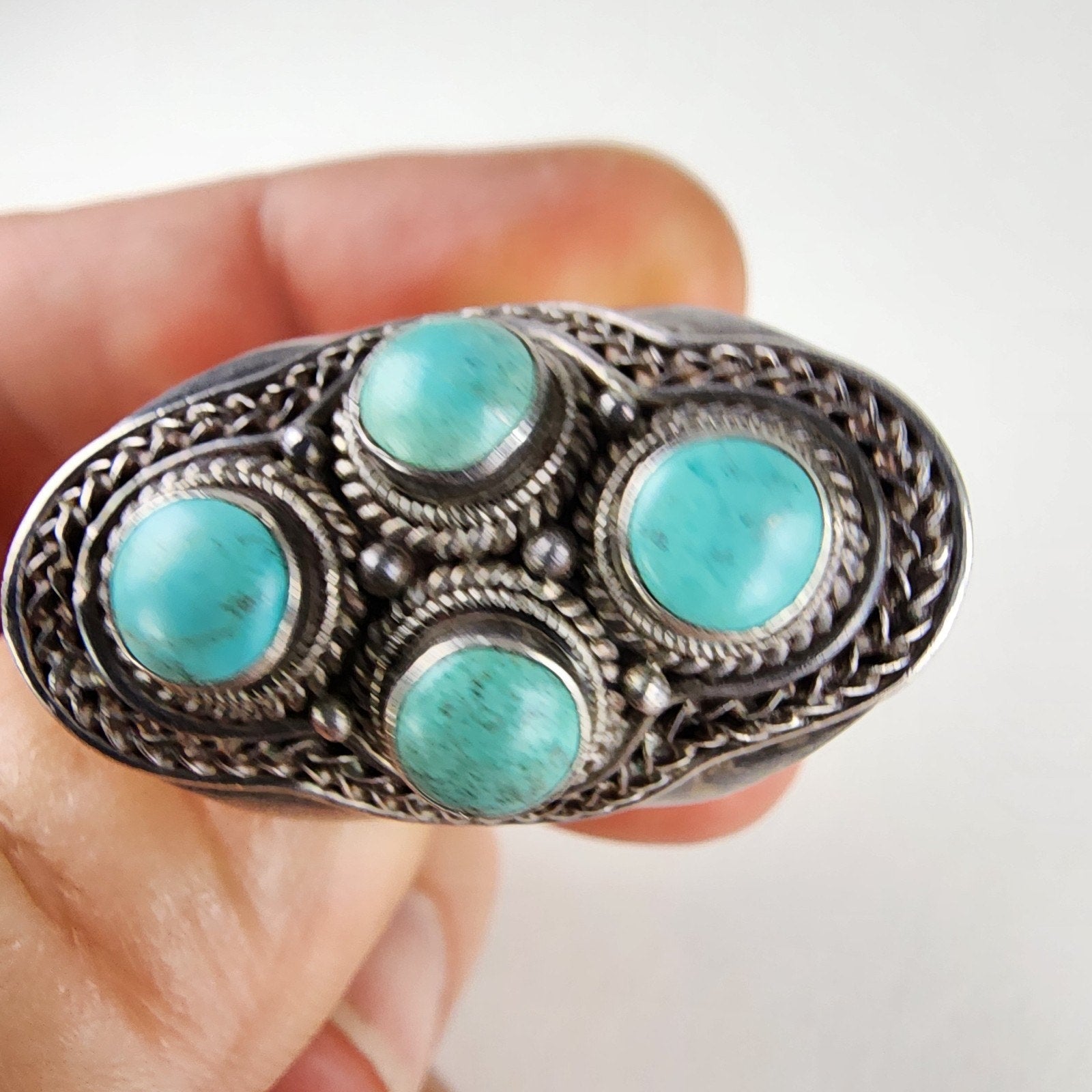 Howlite Turquoise Shield Ring Size 10 Sterling Silver 925 Vintage Bohemian