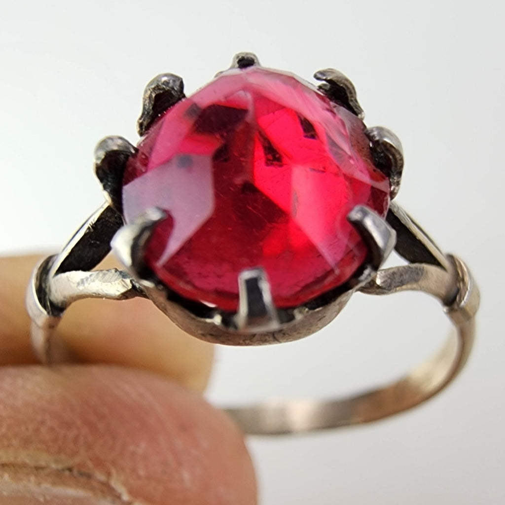 Ruby Crown Setting Russian Ring Size 8 Sterling Silver 87145 Vintage Gold Finish
