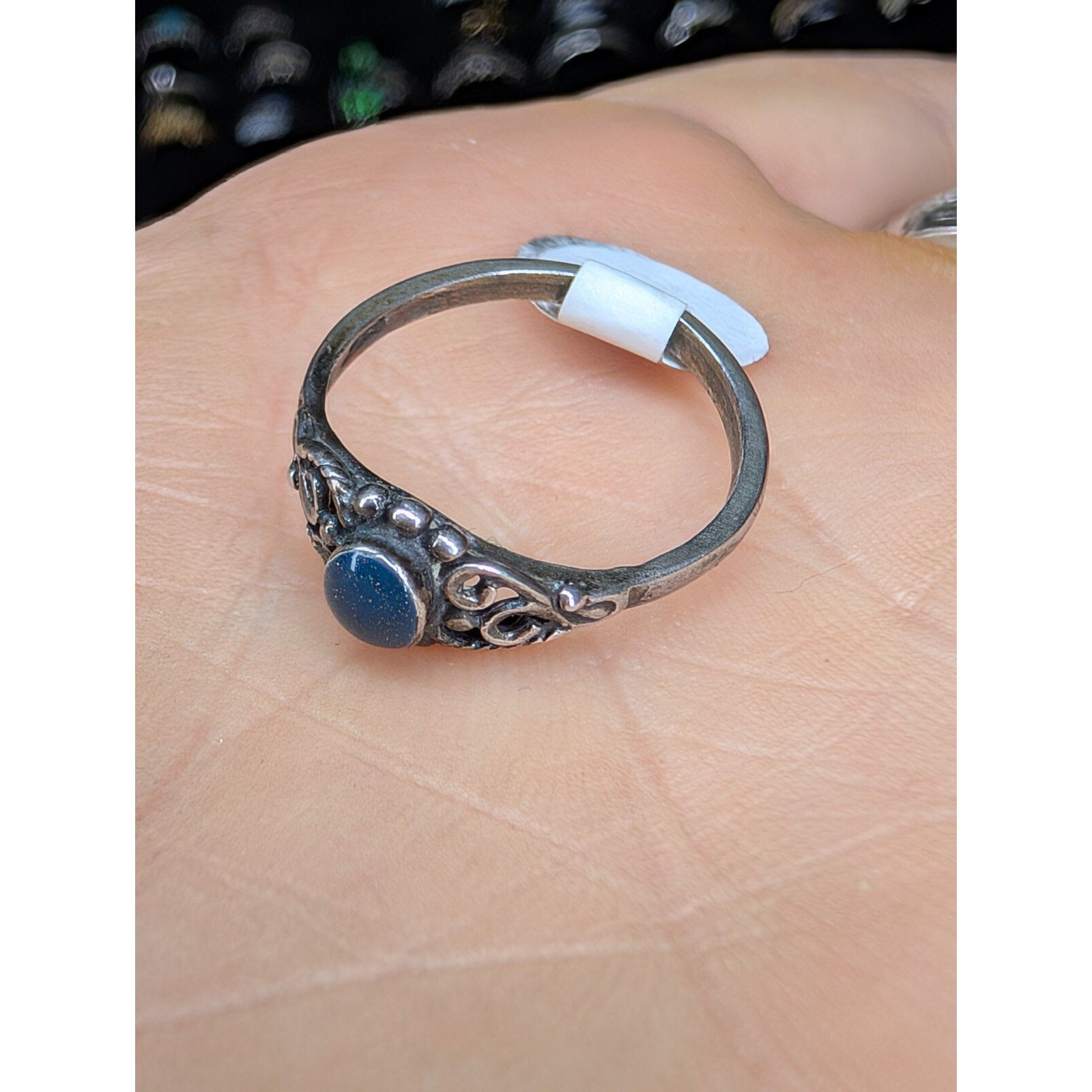Vintage Blue Sparkle ENAMEL Bali Sterling Silver Ring - Size 5 1/4