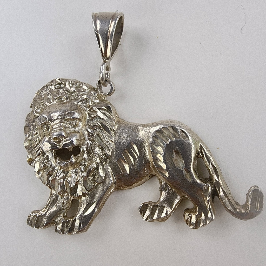 Diamond Cut Lion Sterling Silver 925 Pendant Large Bail