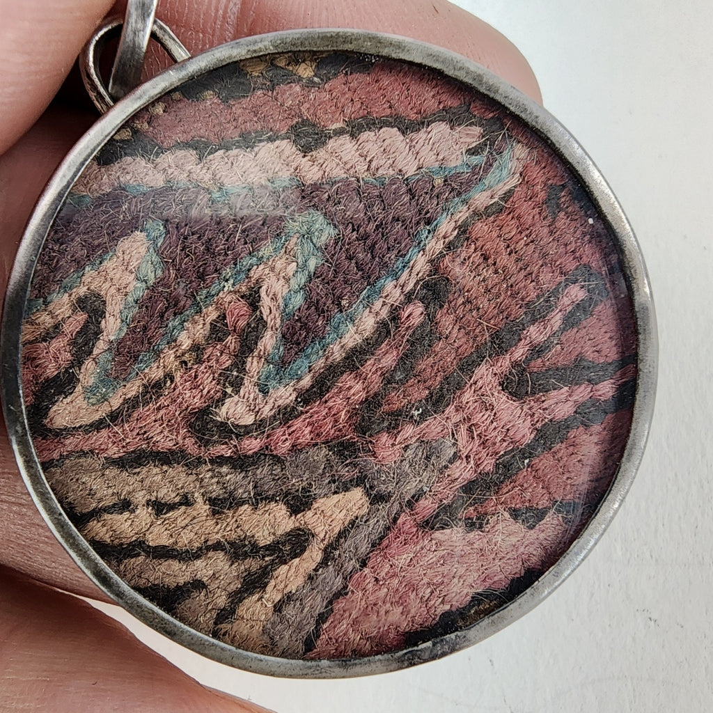 Peru Pre-Columbian Weaving Fragment Sterling Silver 925 Pendant Vintage