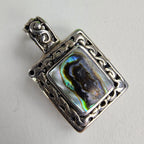 Mexico Abalone Inlay Squre Pendant Sterling Silver 925 Vintage