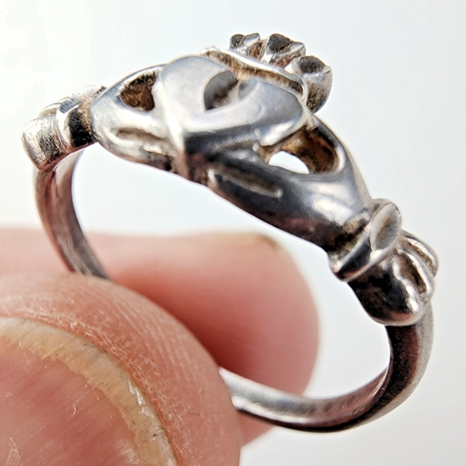 Irish Claddagh Diamond Cut Ring Size 6 1/2 Sterling Silver 925 Vintage