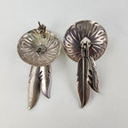 Old Pawn Stamped Feather Concho Earrings Sterling Silver 925 Native Vintage