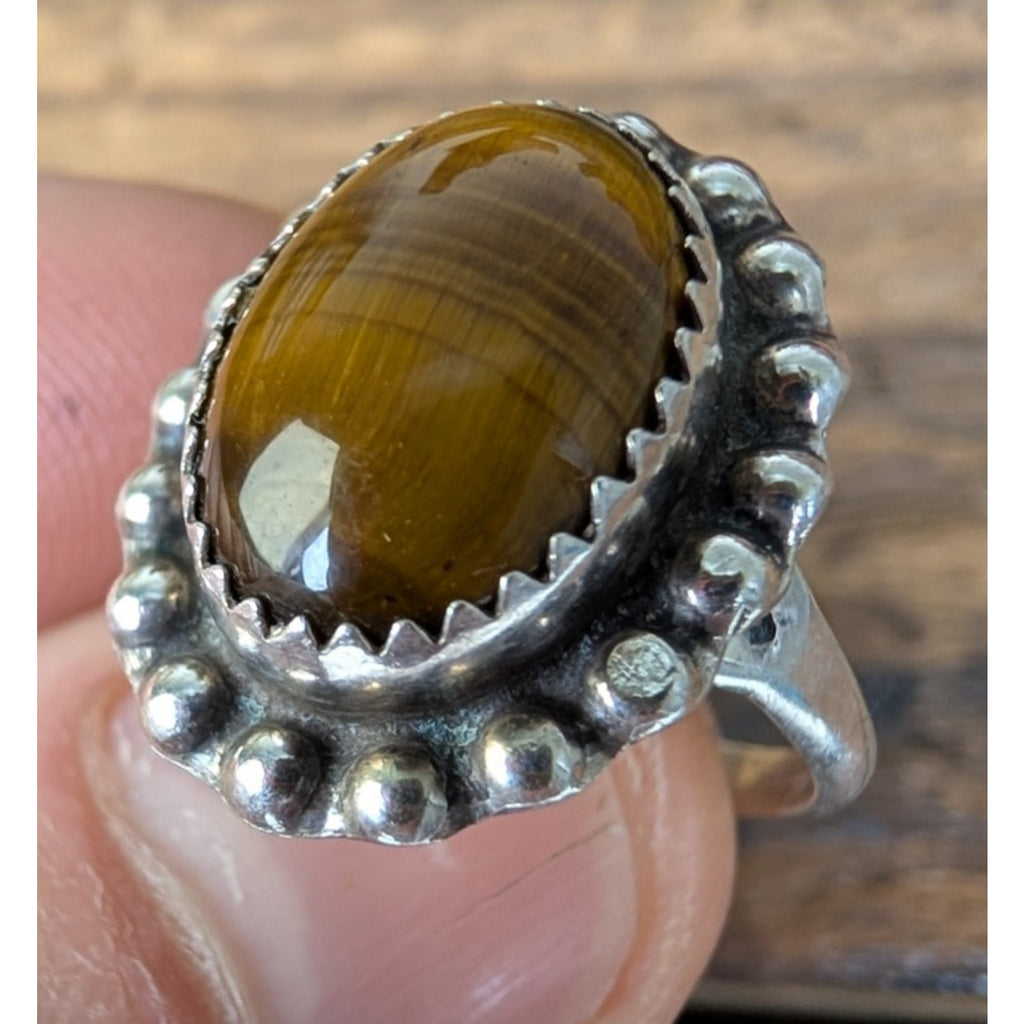 Tigers Eye Sterling Silver 925 Native Ring Size 7 Vintage