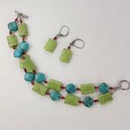 Lime & Blue Howlite Turquoise Bracelet & Earring Set Sterling Silver 925