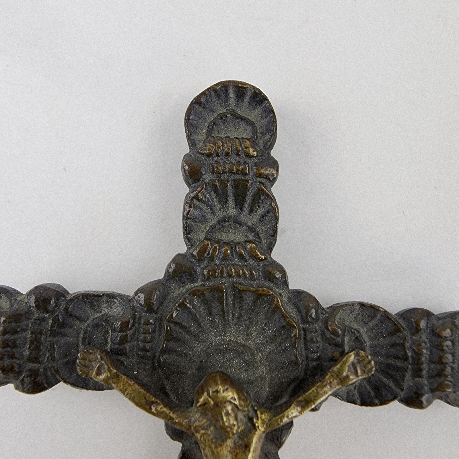 18/19th C Spanish Colonial Bronze Crucifix Antique Brass Cross 5"