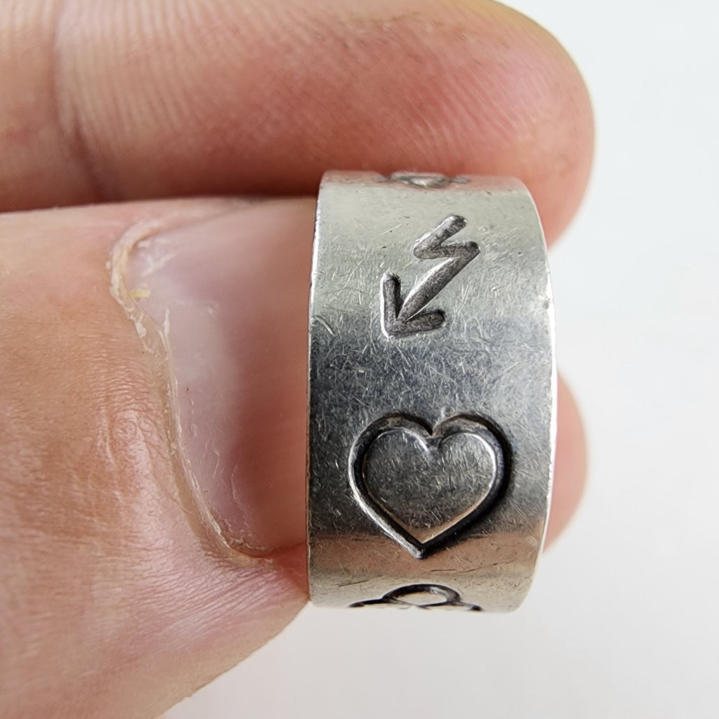 Native Symbol Stamped Ring Size 7 3/4 Sterling Silver 925 Vintage Signed NG