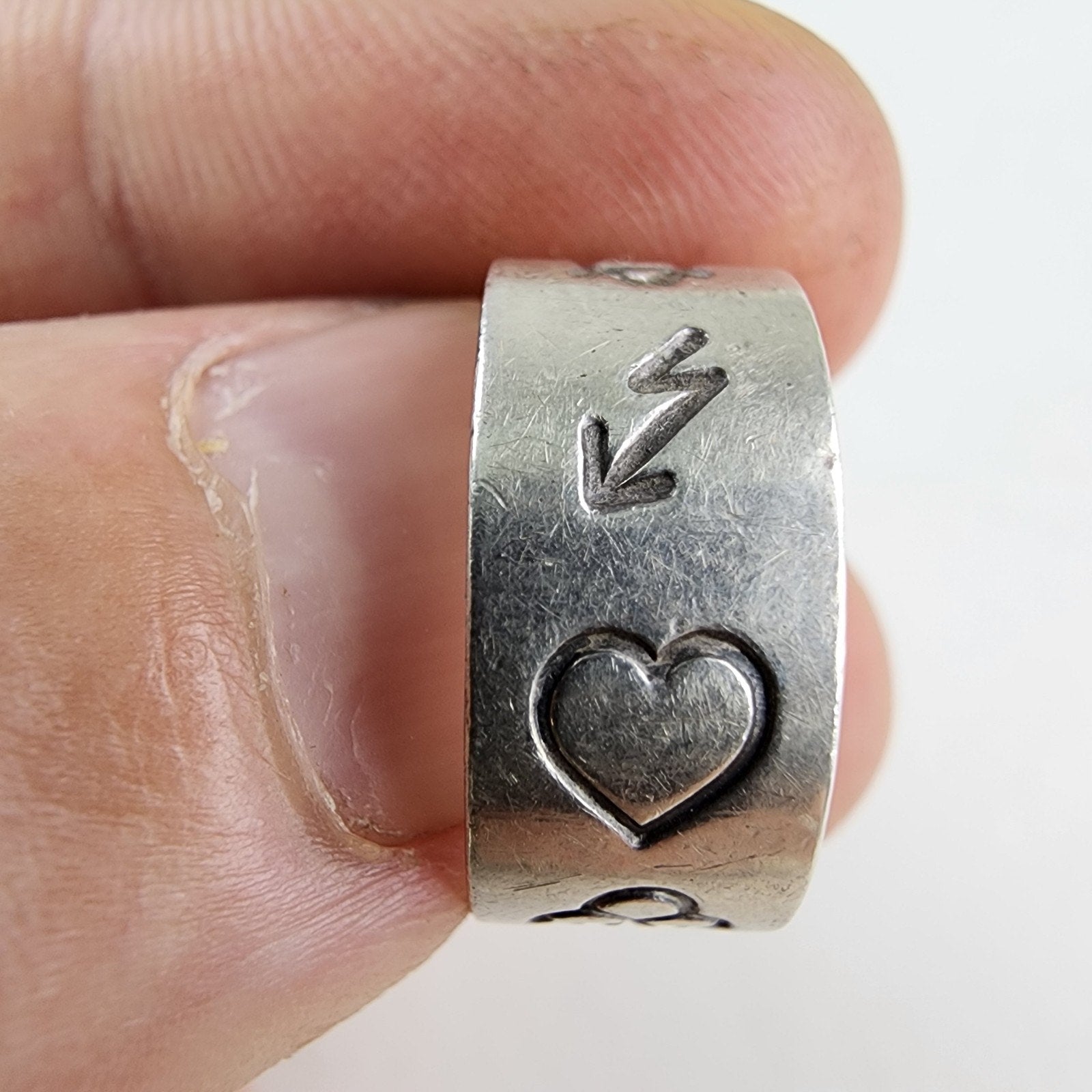 Native Symbol Stamped Ring Size 7 3/4 Sterling Silver 925 Vintage Signed NG