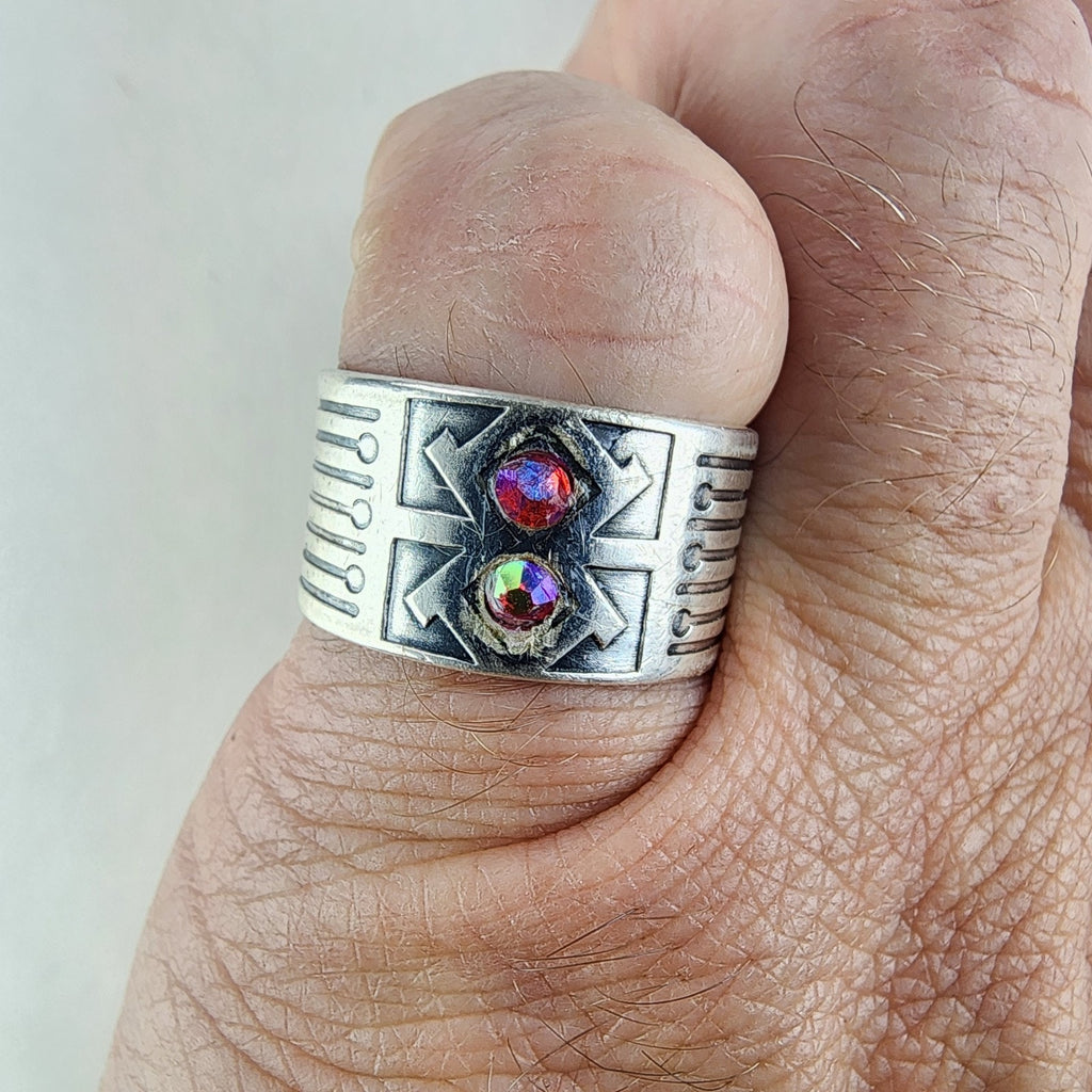 Dichroic Modernist Russian Ring Adjustable Size 8 1/2 Sterling Silver 875