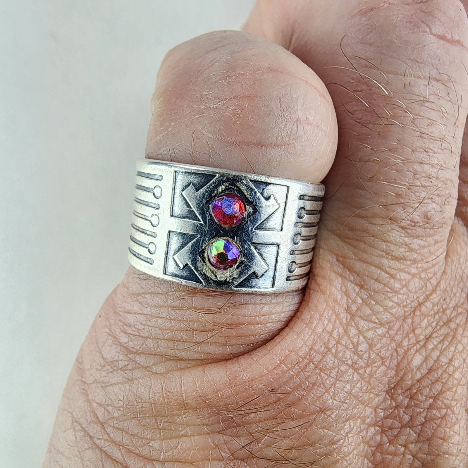 Dichroic Modernist Russian Ring Adjustable Size 8 1/2 Sterling Silver 875